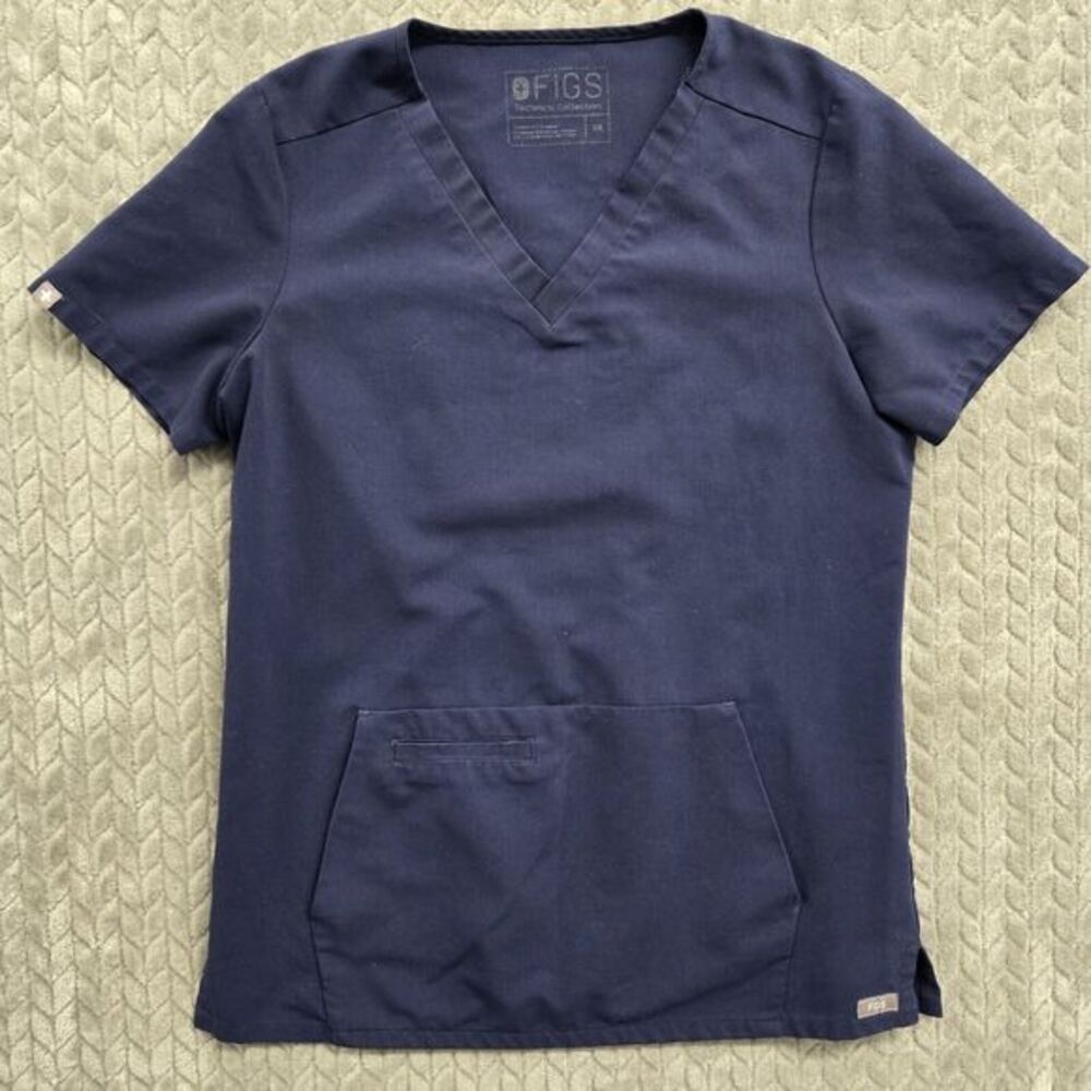 FIGS Scrub Top Navy Blue V-Neck Kangaroo Pocket Women’s Size‎ XS Limited Edition